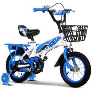 Blue and white bicycle